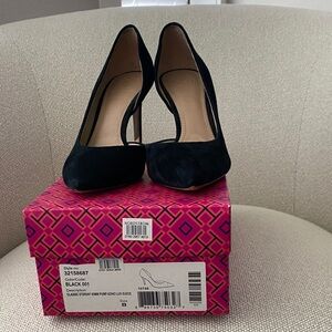 Tory Burch Black Suede Pointed-Toe Pumps